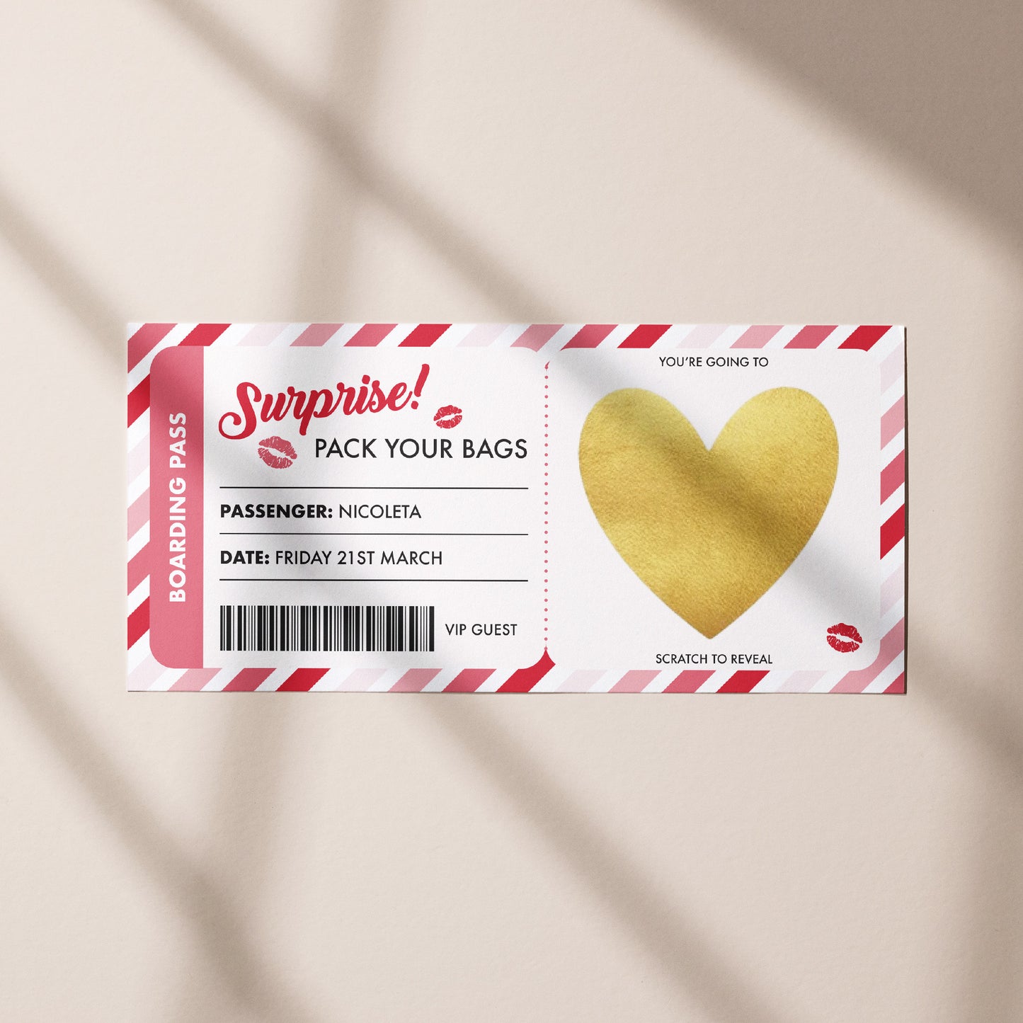 Pink Boarding Pass Surprise Ticket