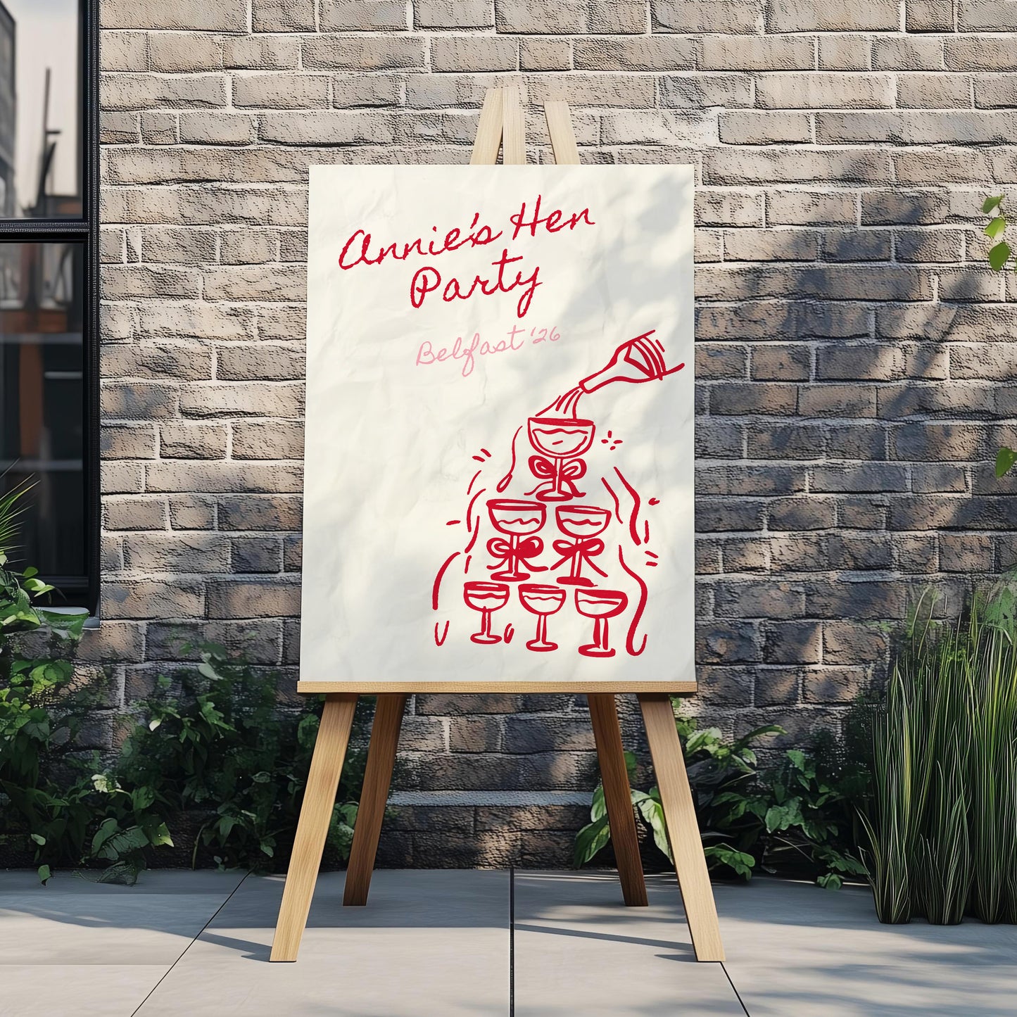Simple Red Doodle Hen Party Sign