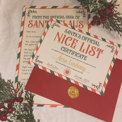 Personalised Santa Letter and Nice List Certificate