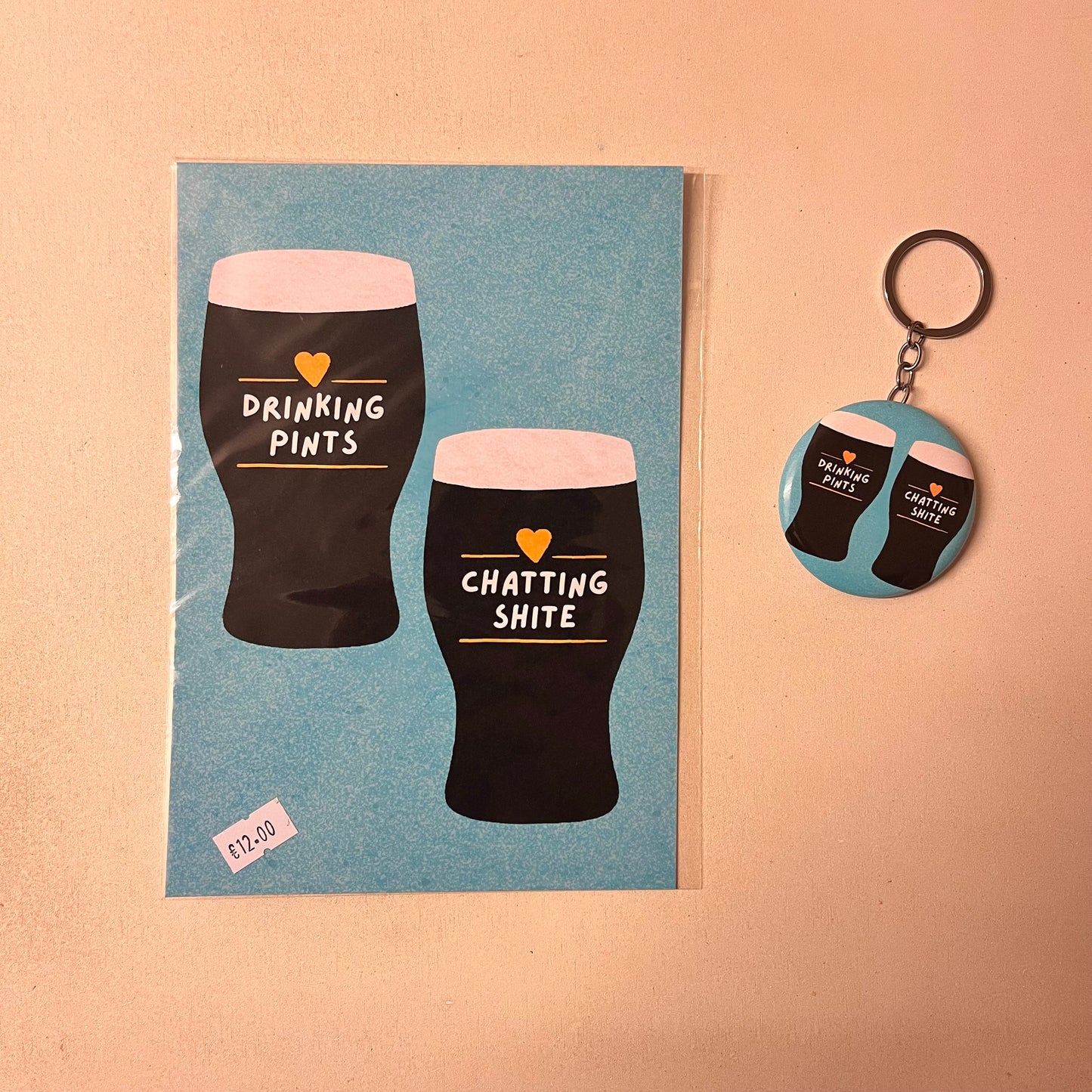 Drinking Pints Chatting Shite Print & Keyring Gift Set