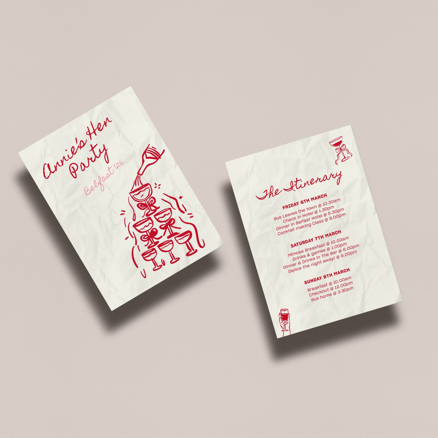 Simple Red Doodle Hen Party Itinerary