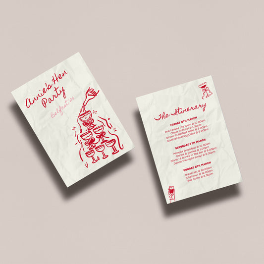 Simple Red Doodle Hen Party Itinerary