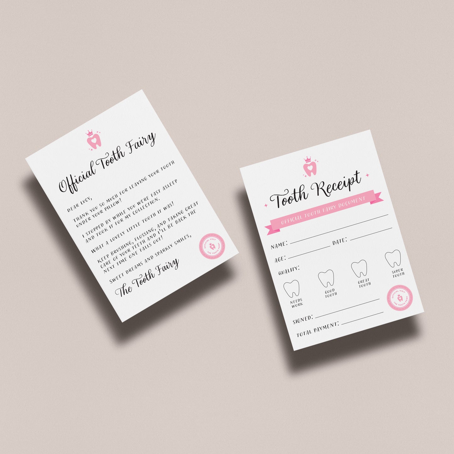 Tooth Fairy Letter & Receipt